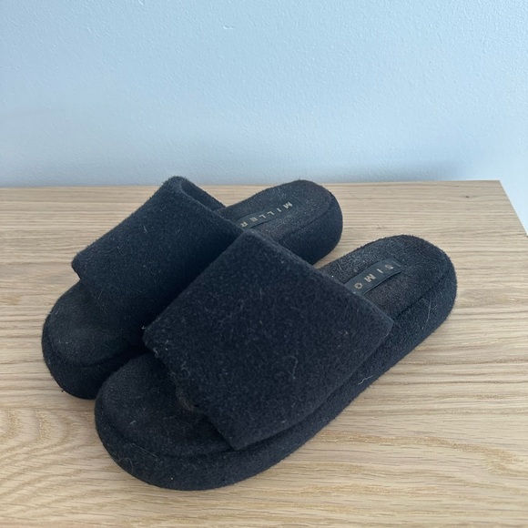 Black Simon Miller Terry Pool Slides - Picture 2 of 5